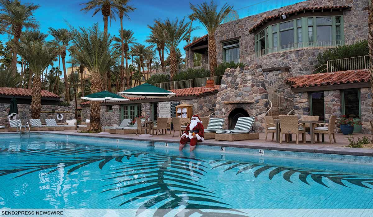 Santa relaxing at Oasis Death Valley pool