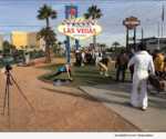 Filming Step and March at Las Vegas Sign