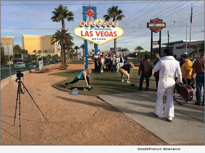 Filming Step and March at Las Vegas Sign