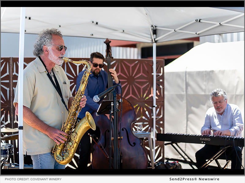 Jeff plays Sax - Photo credit: Covenant Winery