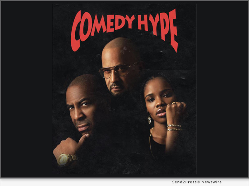 Comedy Hype Daily new show moderator, Symphony Thompson with comedians and analysts Capone (left) and Pierre (center)