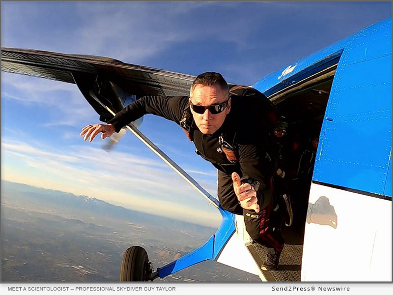 MEET A SCIENTOLOGIST announces an episode featuring professional skydiver Guy Taylor