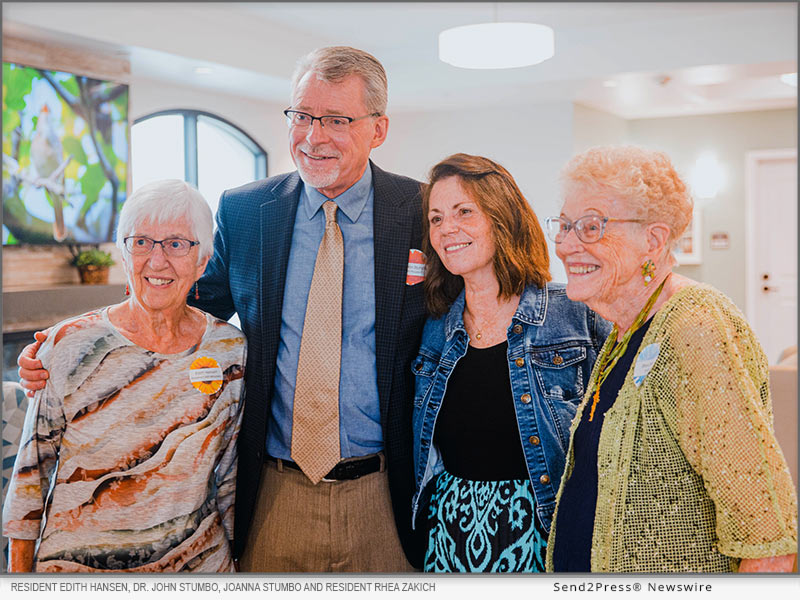 Resident Edith Hansen, Dr. John Stumbo, Joanna Stumbo and resident Rhea Zakich at the Grace Gardens Dedication Ceremony.