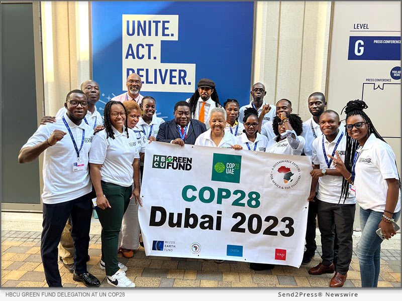 HBCU Green Fund delegation stops for a photo after a press conference at UN COP28