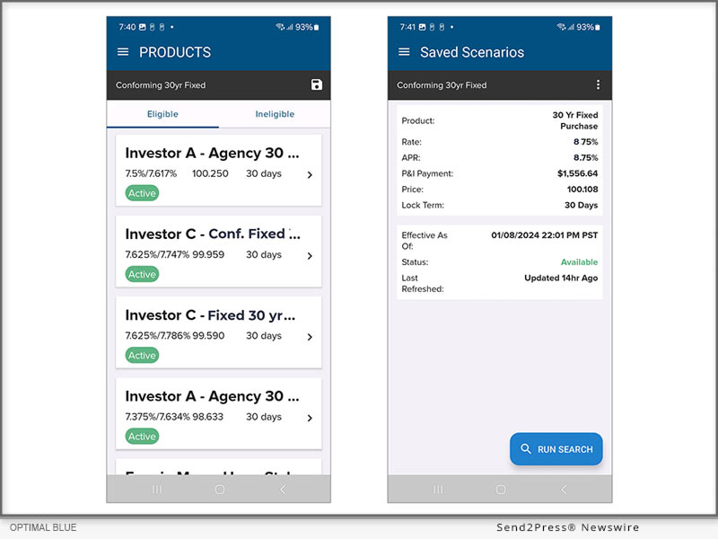 Android app: Browse scenarios across investors (left) and save favorite scenarios for quick access (right).