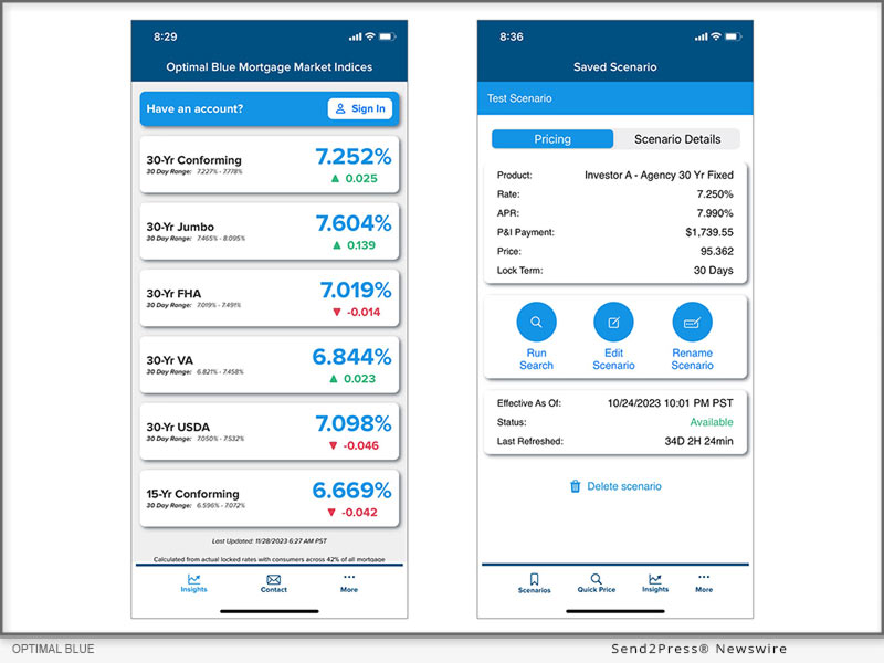 iOS app: OBMMI pricing analysis is available to the public (left). Easily search scenario pricing (right).