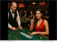 Casino-themed cigar event setup in Doral, featuring poker and roulette tables, warm lighting, and upscale decor.