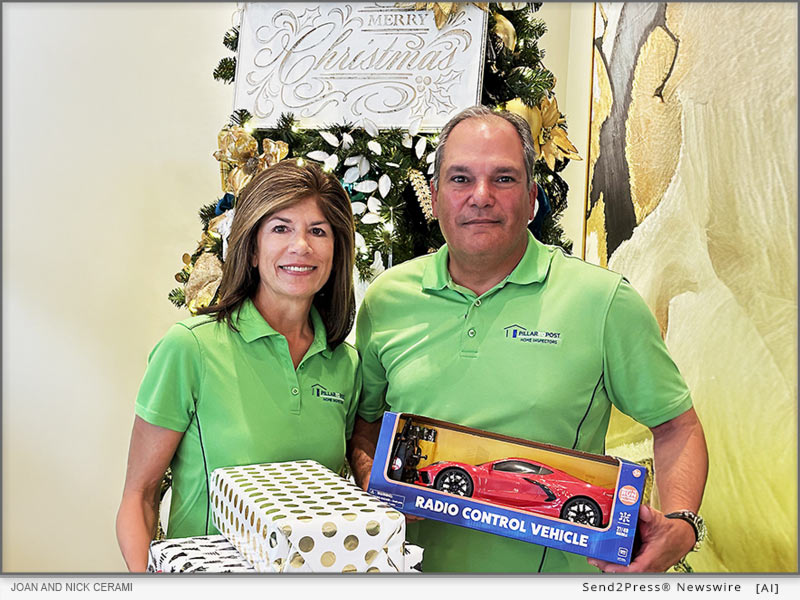 Joan and Nick Cerami display the gifts they will be donating to Toys for Tots