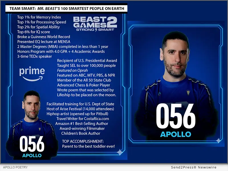 Apollo Poetry today announced he has been cast in Season 2 of MrBeast's "Beast Games" on Amazon Prime Video