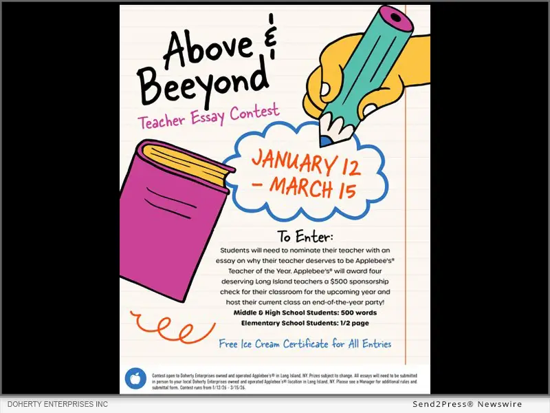 Doherty Enterprises-Owned Applebee' Launches 2026 Above & 'BEE'yond Teacher Essay Contest on Long Island
