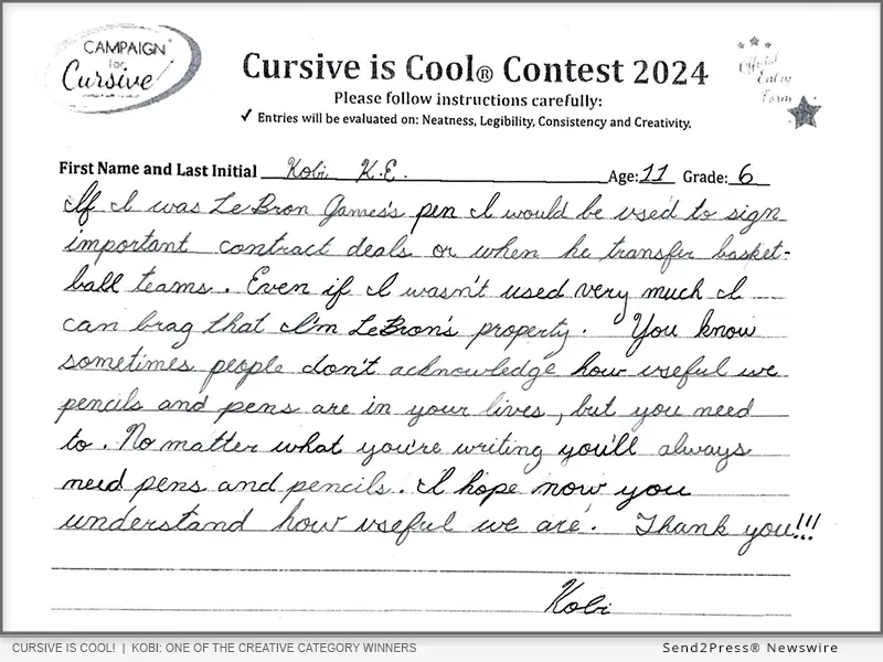 CURSIVE IS COOL! Kobi: one of the Creative category winners