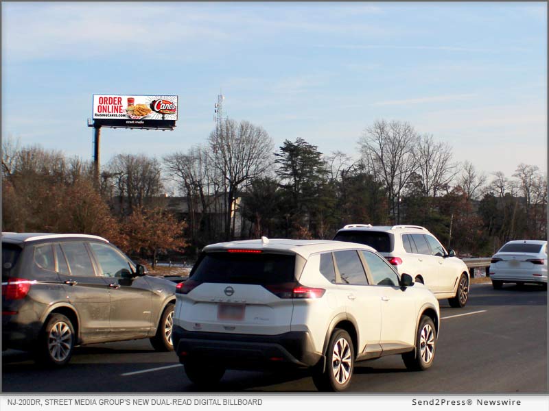 NJ-200DR, Street Media Group’s new dual-read digital billboard capturing heavy traffic along multiple roadways in the Southern Philadelphia DMA.