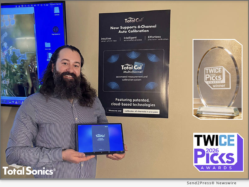 Total Sonics proudly displays the Total Cal Multichannel auto-calibration system, a recipient of the prestigious 2026 TWICE Picks Award.