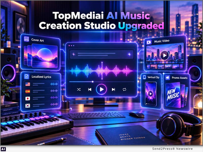 TopMediai's upgraded AI Music Creation Studio keeps music generation at the center of an end-to-end creator workflow.